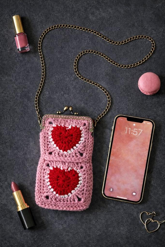 Мини-сумочка для телефона “Heart” на вертикальном фермуаре с цепочкой