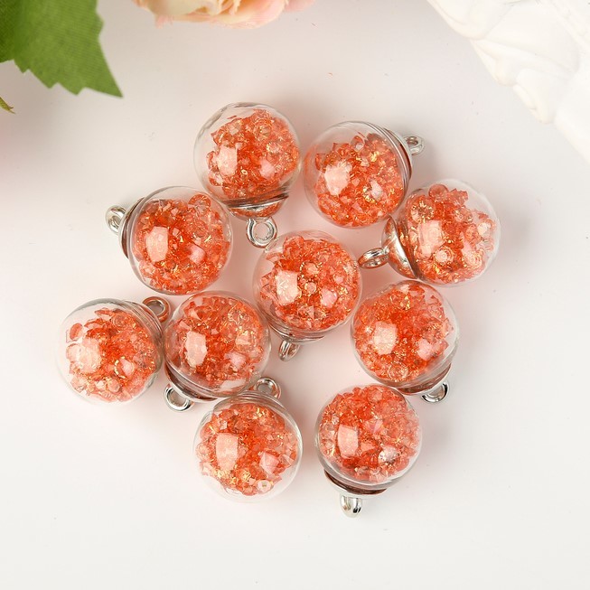Подвеска "Стеклянный шар с камешками - Коралл", ART UZOR