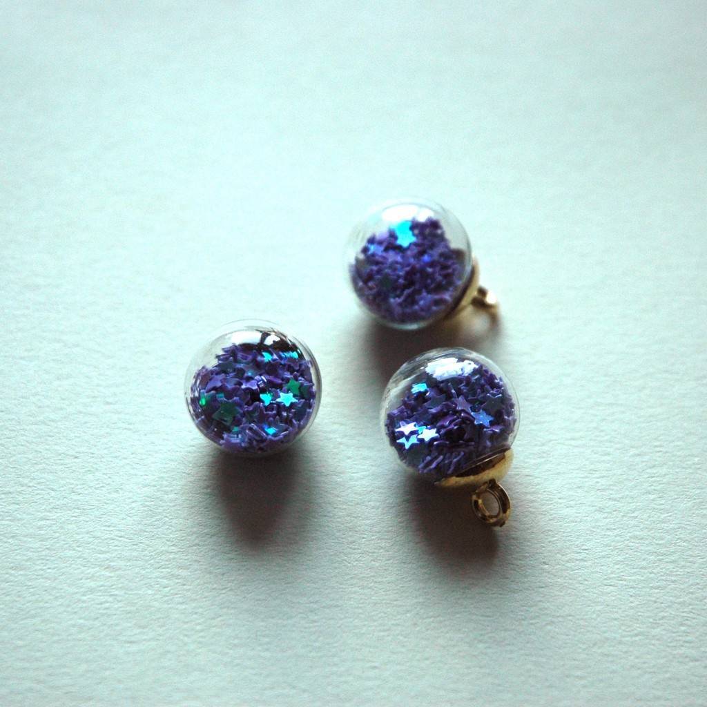 Подвеска стеклянный шар с пайетками звезды - Фиолетовый