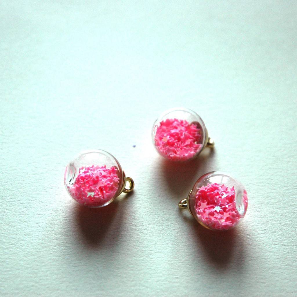 Подвеска стеклянный шар с пайетками звезды - Розовый