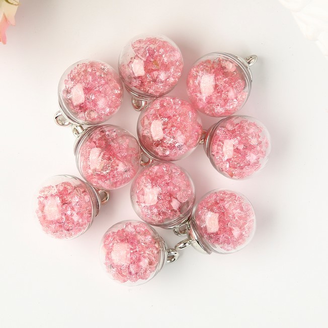 Подвеска "Стеклянный шар с камешками - Розовый", ART UZOR