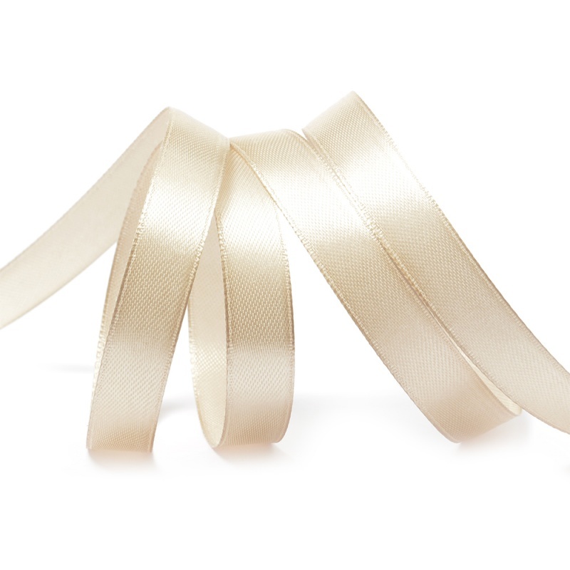Лента атласная 12 мм х 25 м - светло-бежевая