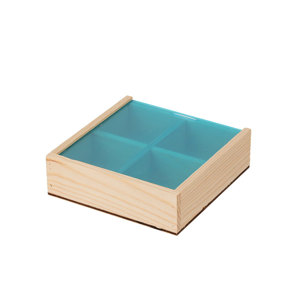 Заготовка для декорирования "Органайзер с прозрачной крышкой на 4 ячейки", сосна, 14,1 x 14,1 x 4 см