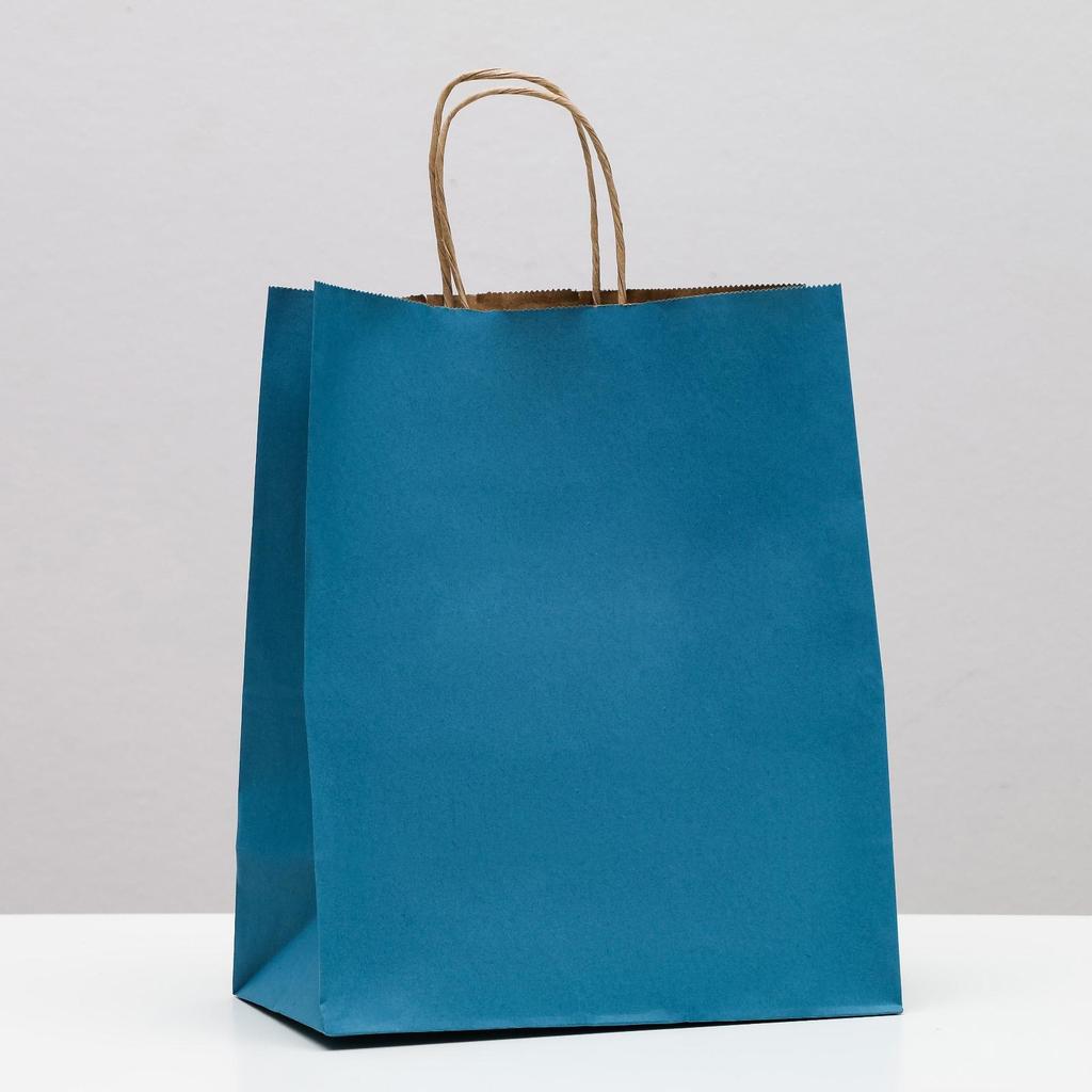Пакет крафтовый 22 х 27 х 12 см - васильковый