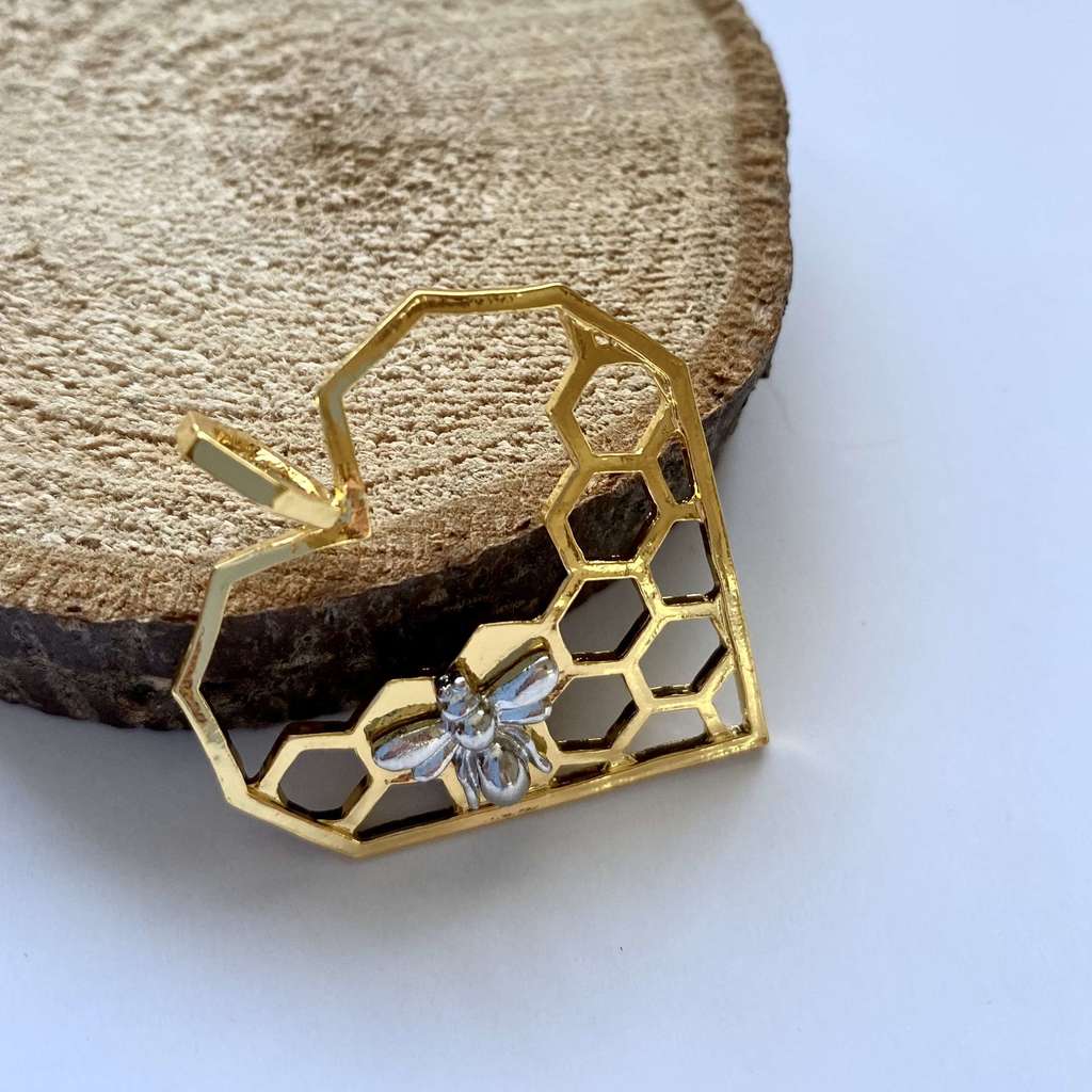 Подвеска "Соты-сердце", золото и серебро, 4 х 3,5 см