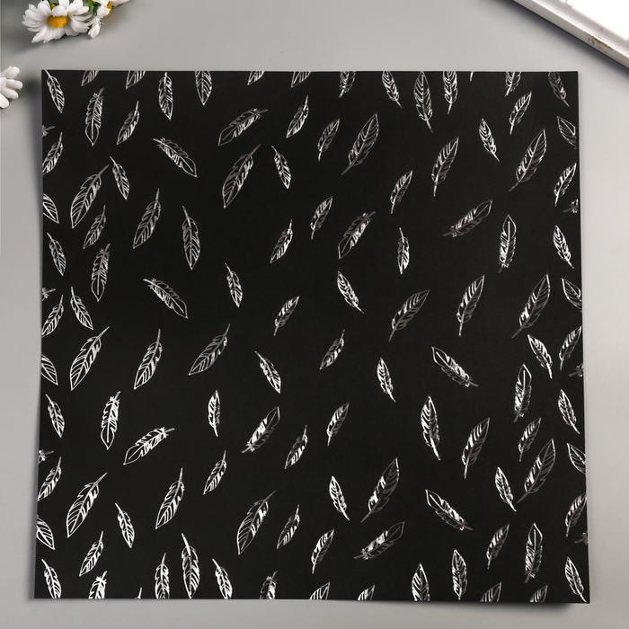 Бумага с фольгированием Fabrika Decoru "Silver Feather Black" 30,5 х 30,5 см