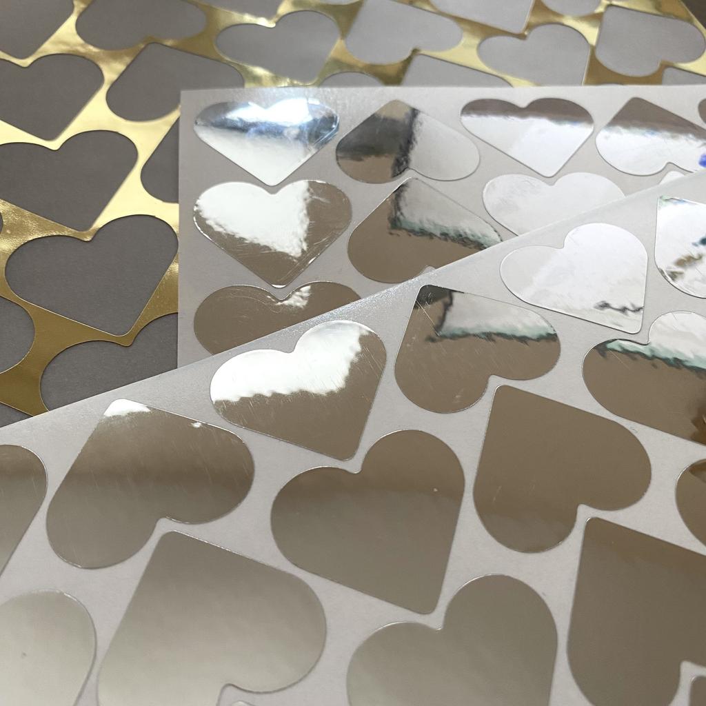 Виниловые наклейки "Сердце" - серебро зеркальное, 120 шт, 2,5х3 см