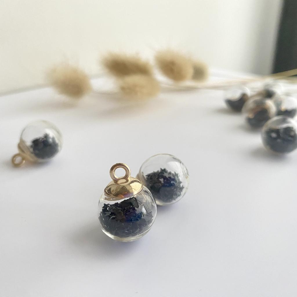 Подвеска "Стеклянный шар с пайетками в виде звезд- Черный", золото