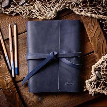 Синий кожаный скетчбук а5