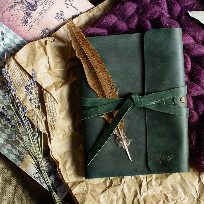 Зеленый кожаный блокнот а5