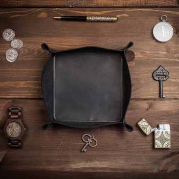 Лоток органайзер из натуральной кожи черного цвета