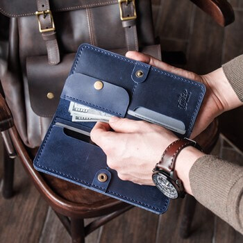 LONG ROAD - мужской кошелек ручной работы цвет Синий океан