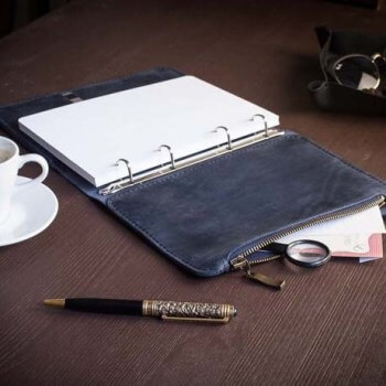 Синий блокнот из натуральной кожи