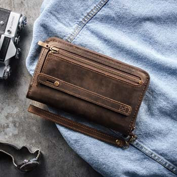 Кожаный коричневый клатч для мужчины