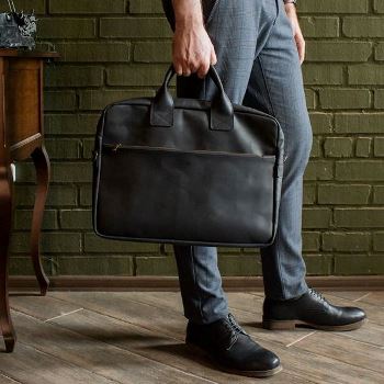ОКСФОРД - кожаный мужской портфель / сумка для ноутбука цвет Черный