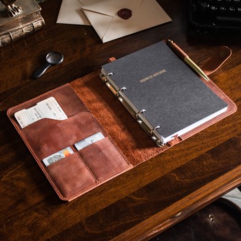 Бизнес блокнот органайзер А5 на кольцах цвет Коньяк