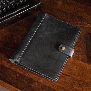 Кожаный бизнес блокнот органайзер А5 на кольцах цвет Черный