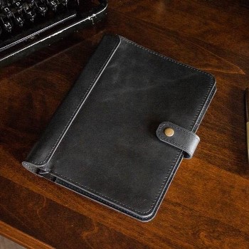 ГРАНТ - кожаный бизнес ежедневник А5 со сменным блоком цвет Черный Уголь