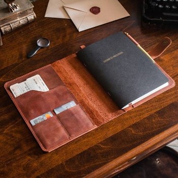 Блокнот А5 из натуральной кожи цвет Коньяк