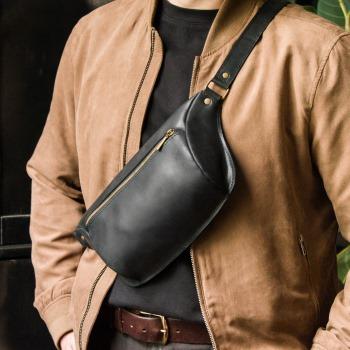 Поясная сумка ручной работы цвет черный уголь