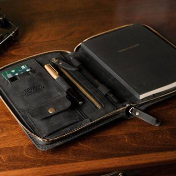 Бизнес блокнот органайзер из натуральной кожи А5 со сменным блоком цвет Черный уголь