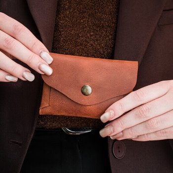 ФРЭНКИ - кожаный картхолдер кошелек цвет Коньяк