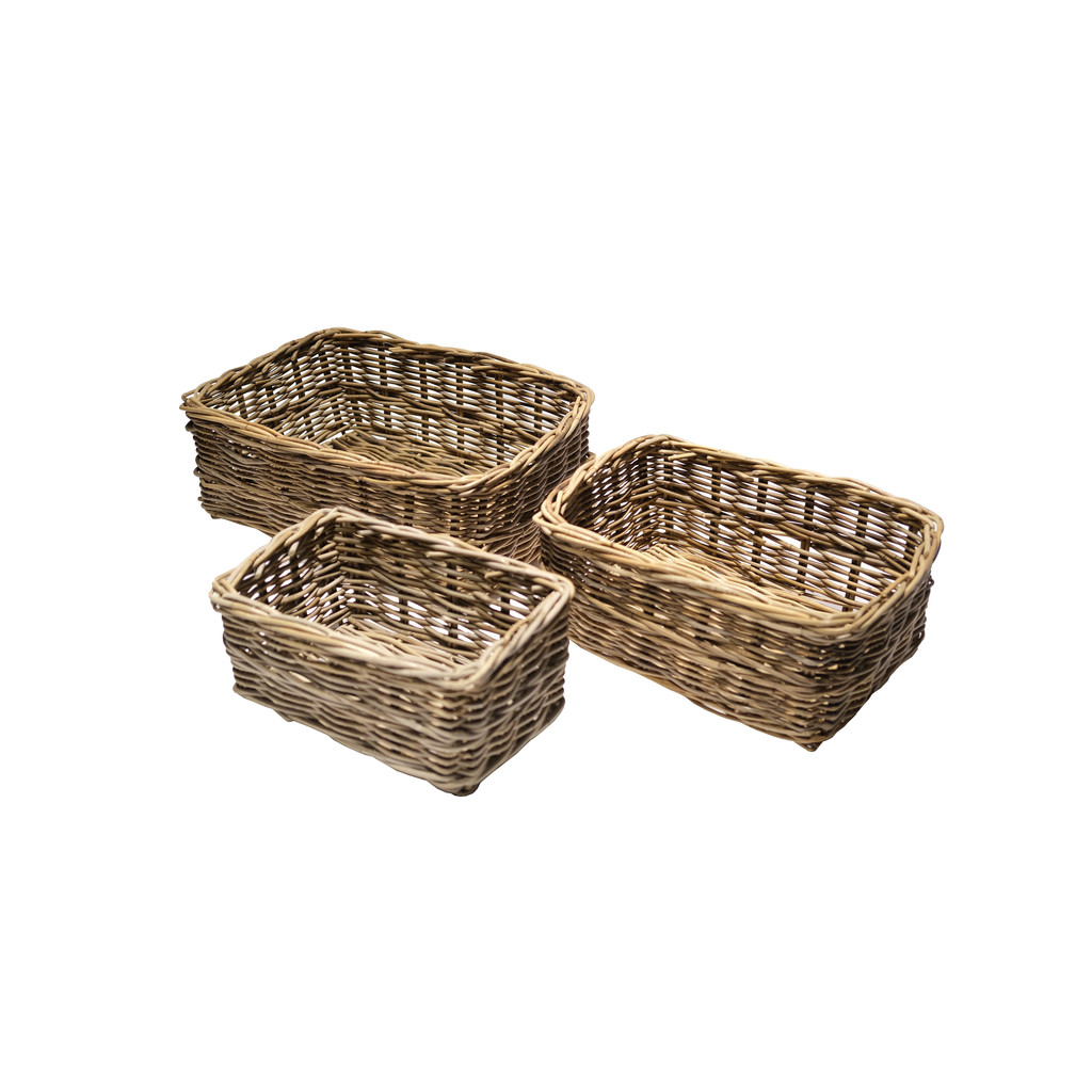 Комплект из плетеных корзин, 3 шт, 55x40x20, 50x35x20, 35х28х20 см, натуральный