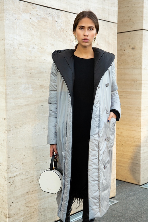 Пальто стеганное цв. черный-металлик арт.м-478