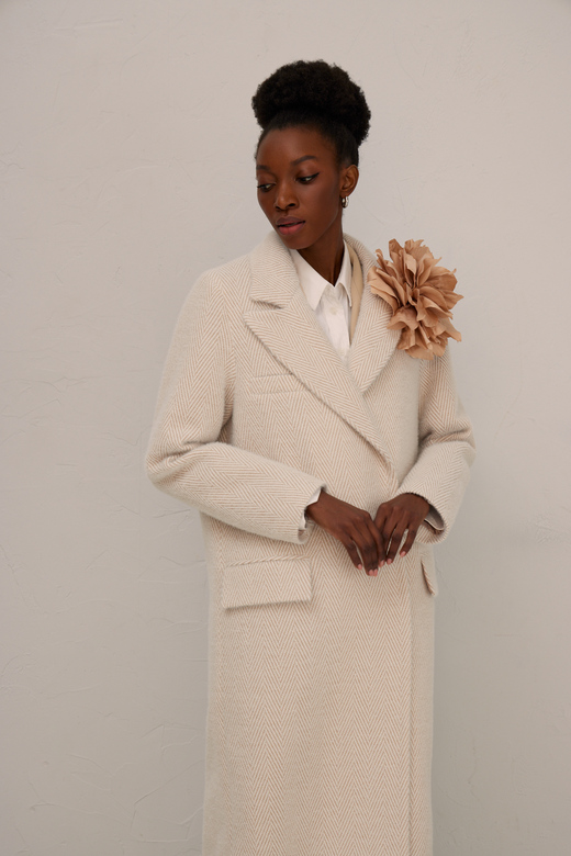 Пальто BOYFRIEND цв. елочка-бежевая арт.м-437