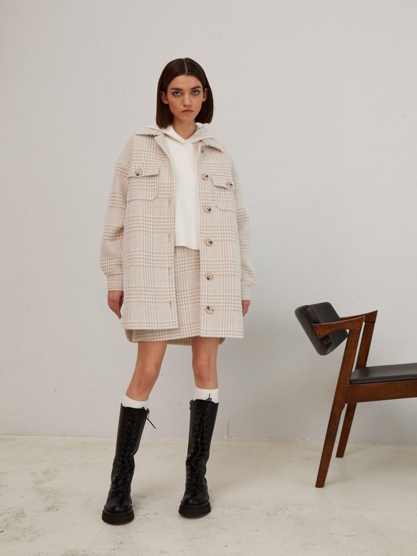 Пальто-рубашка цв. клетка-бежевая арт.м-543