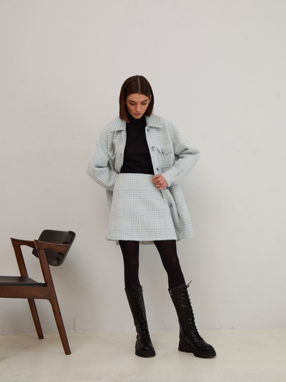 Пальто-рубашка цв. клетка-ментол арт.м-543