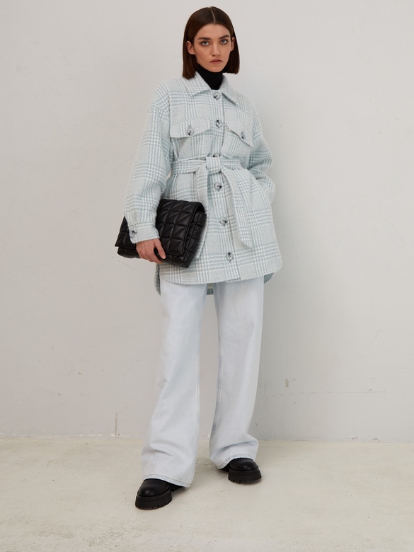 Пальто-рубашка цв. клетка-ментол арт.м-543