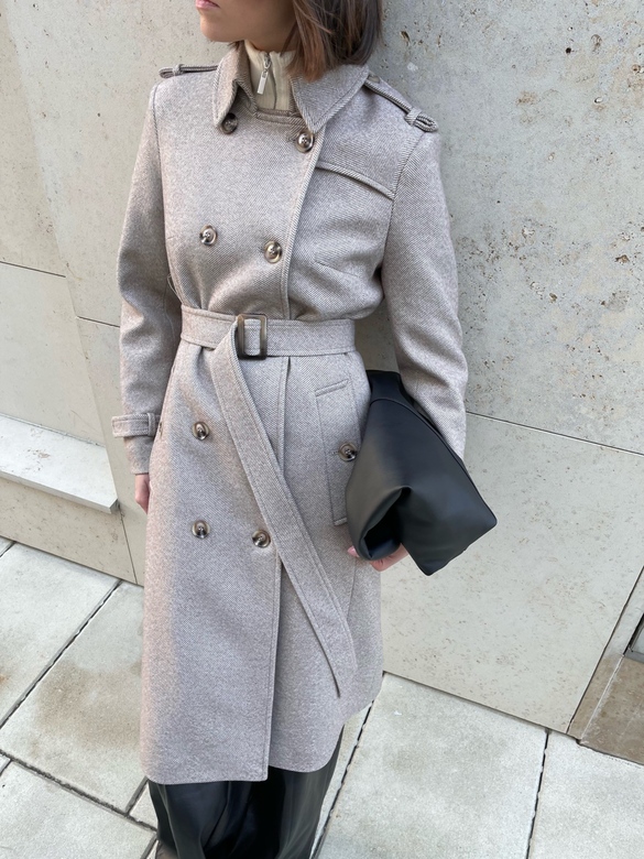 Пальто цв. елочка-темно-бежевая арт.м-481