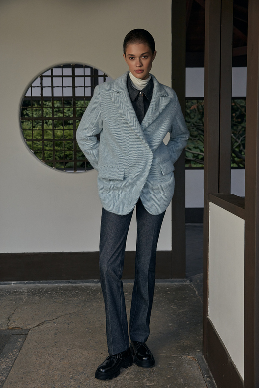 Пальто цв. елочка-голубая арт.м-514