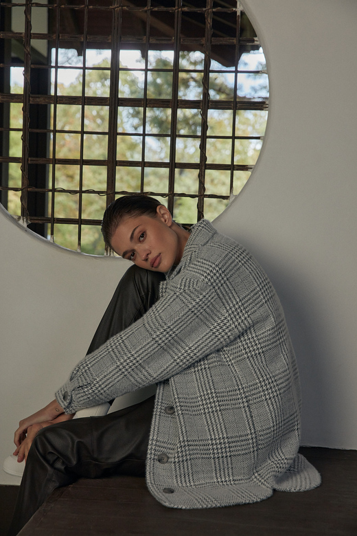 Пальто-рубашка цв. клетка-туман арт.м-543