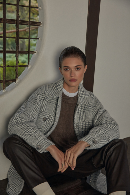 Пальто-рубашка цв. клетка-туман арт.м-543