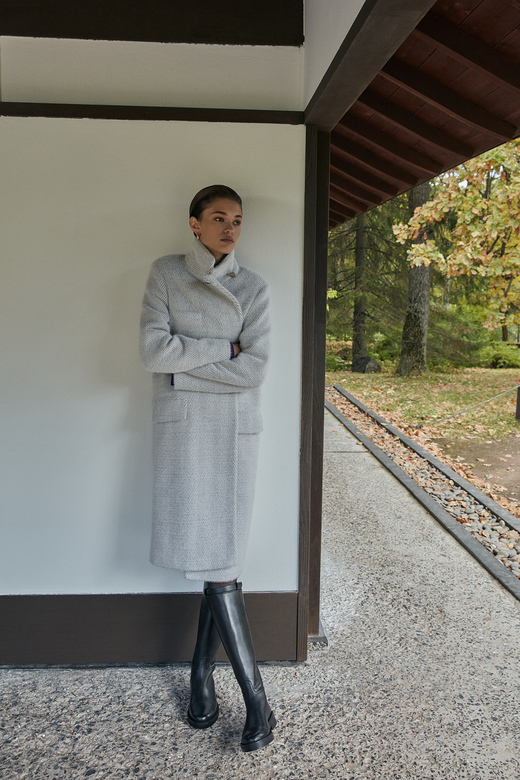 Пальто BOYFRIEND цв. елочка-серо-сиреневый арт.м-437