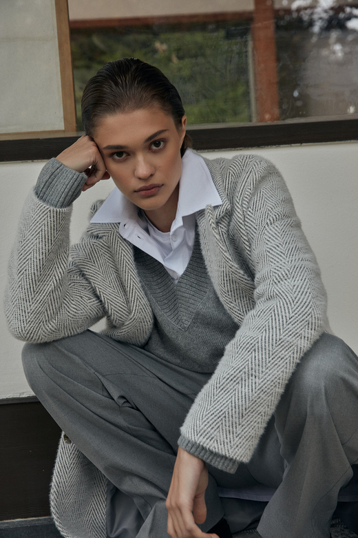 Пальто BOYFRIEND цв. елочка-светло-серая арт.м-437