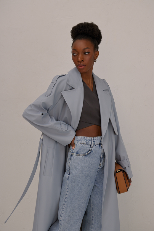 Тренчкот цв. пыльно-голубой арт. м-537