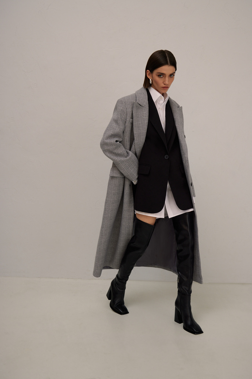 Пальто цв. клетка светло-серая арт.м-575
