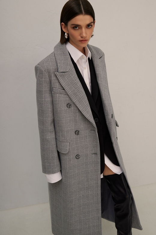 Пальто цв. клетка светло-серая арт.м-575
