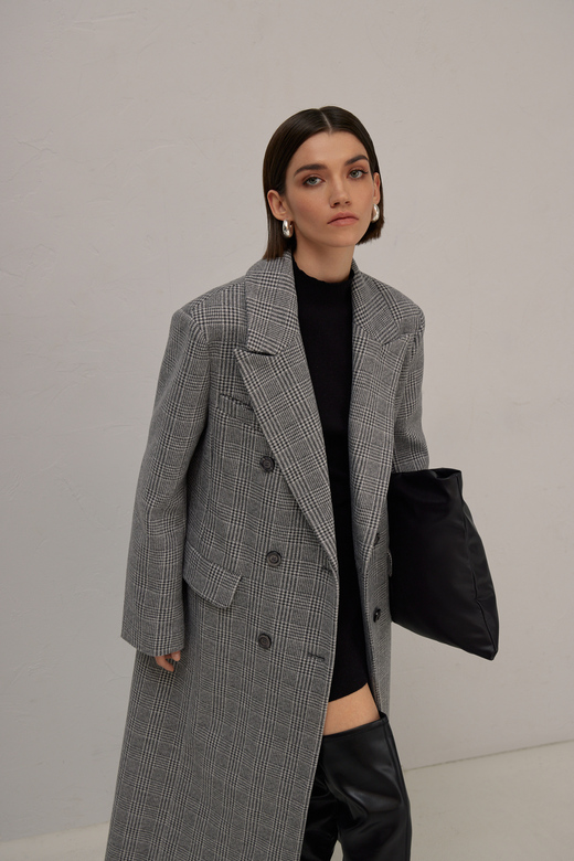 Пальто цв. клетка темно-серая арт.м-575