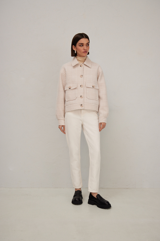Пальто-рубашка цв. клетка-бежевая арт.м-585