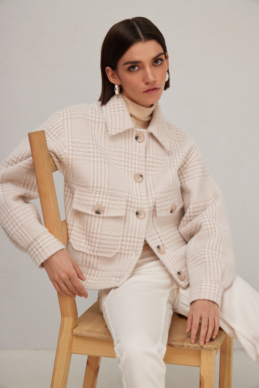 Пальто-рубашка цв. клетка-бежевая арт.м-585