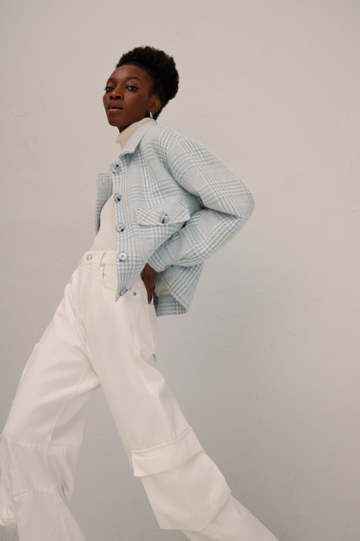 Полупальто цв. клетка-голубая арт. м-585