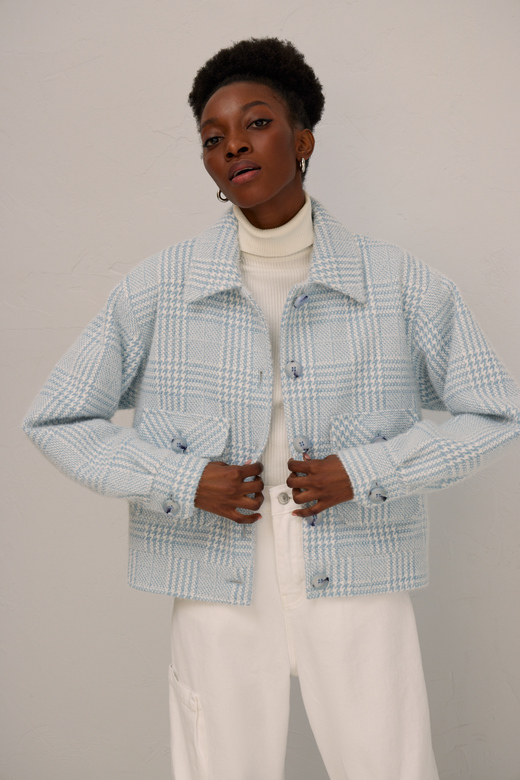Полупальто цв. клетка-голубая арт. м-585