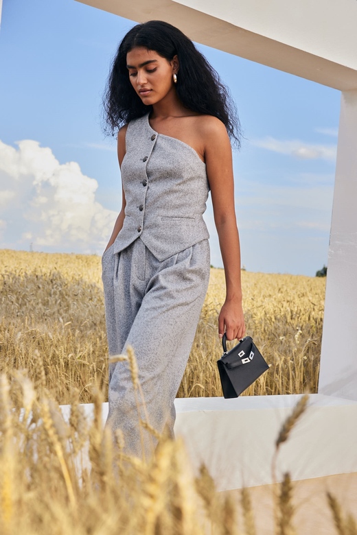 Жилет корсет ассиметричный цв. ёлочка-серая арт. м-594