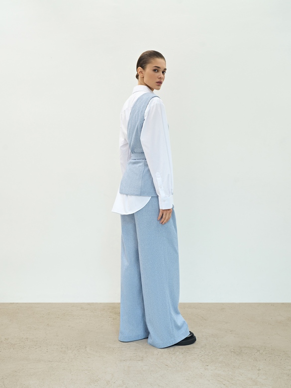 Жилет корсет ассиметричный на завязках цв. ёлочка-голубая арт. м-599