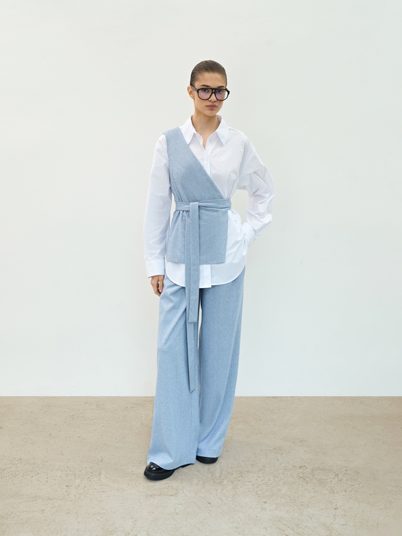 Жилет корсет ассиметричный на завязках цв. ёлочка-голубая арт. м-599