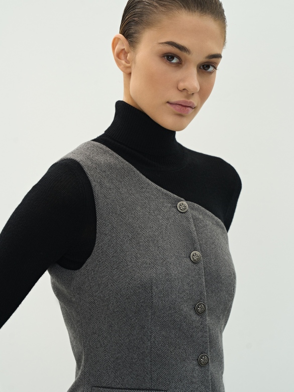 Жилет корсет ассиметричный цв. ёлочка-темно-серая арт. м-594